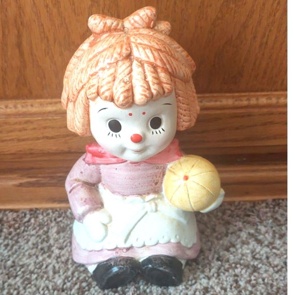 Vintage Tilso Japan Hand-Painted Raggedy Ann Ceramic Coin Bank
